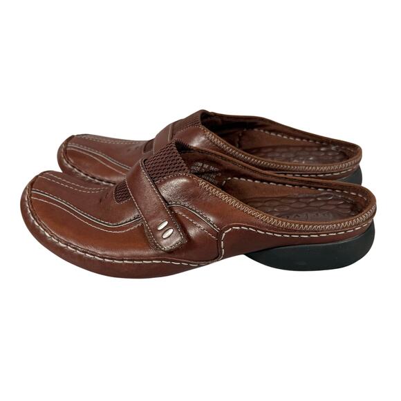 Clarks Privo Brown Leather Mules Womens Size 9M Shoes 75799 - Picture 1 of 12